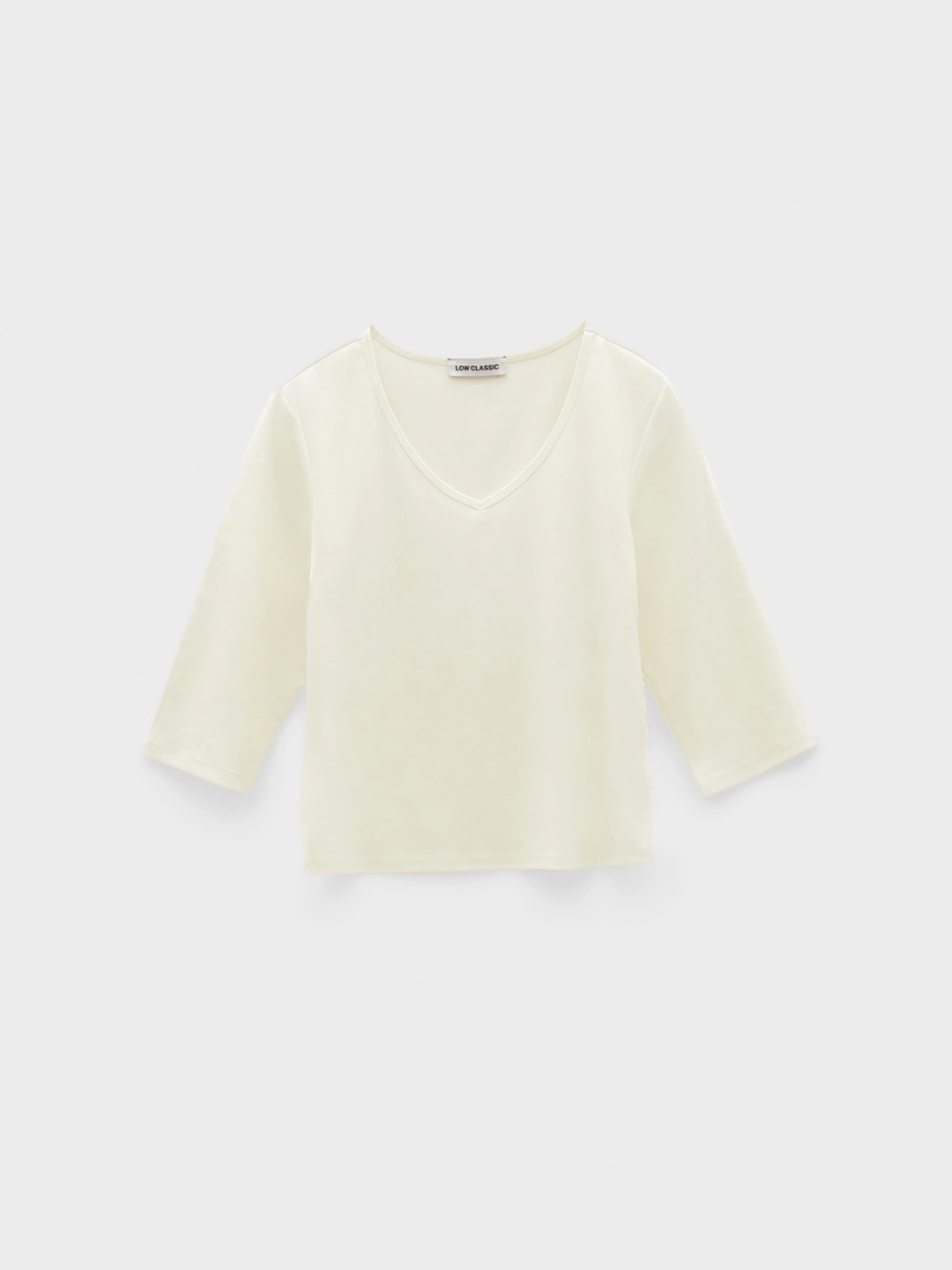 로우클래식 [6/17 예약배송] Deep V-Neck Stretchy T-Shirts_Cream 상품 이미지 1
