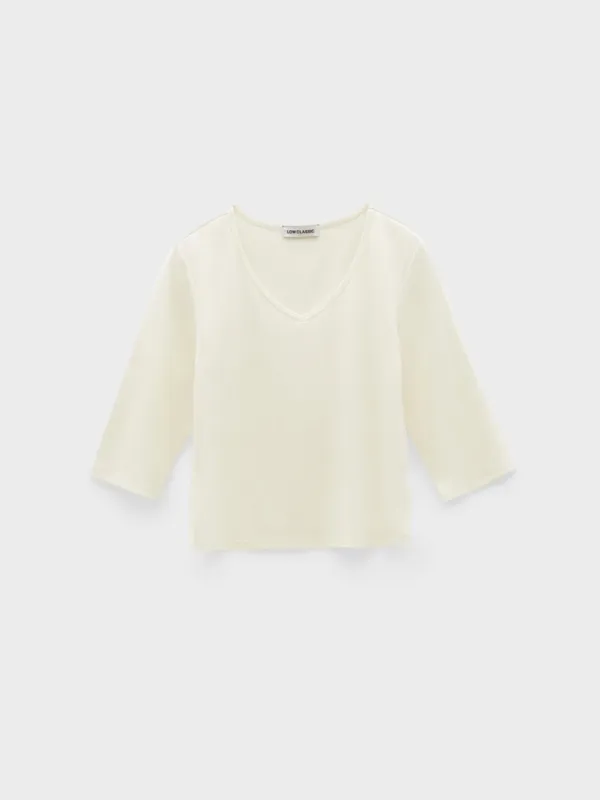 [6/17 예약배송] Deep V-Neck Stretchy T-Shirts_Cream