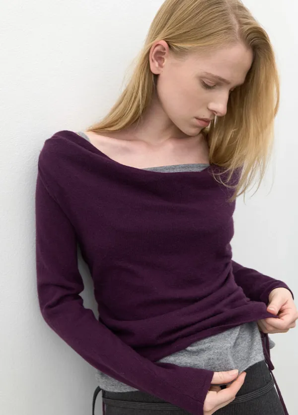 (T-7349)COLOR-BLOCK LAYERED COWLNECK KNIT
