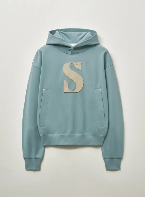Rivet Applique Pocket Logo Hoodie - Fog Blue