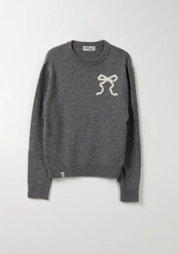 Mused Cashmere Ribbon Knit Pullover - Grey