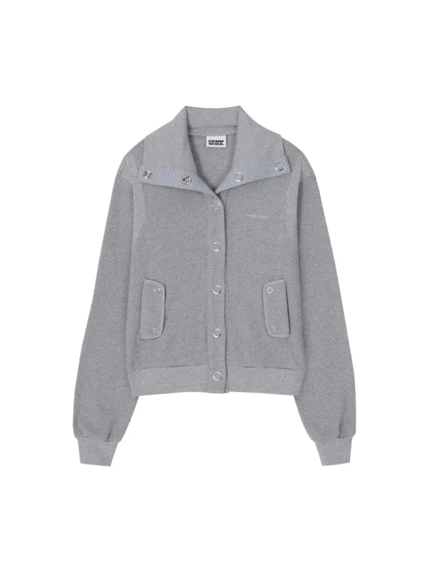 WAFFLE JERSEY EYELET JACKET_MELANGE GREY