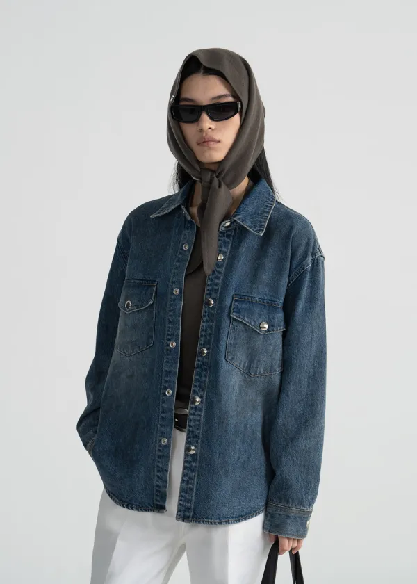 VINTAGE WASHED DENIM WORK SHIRT - BLUE