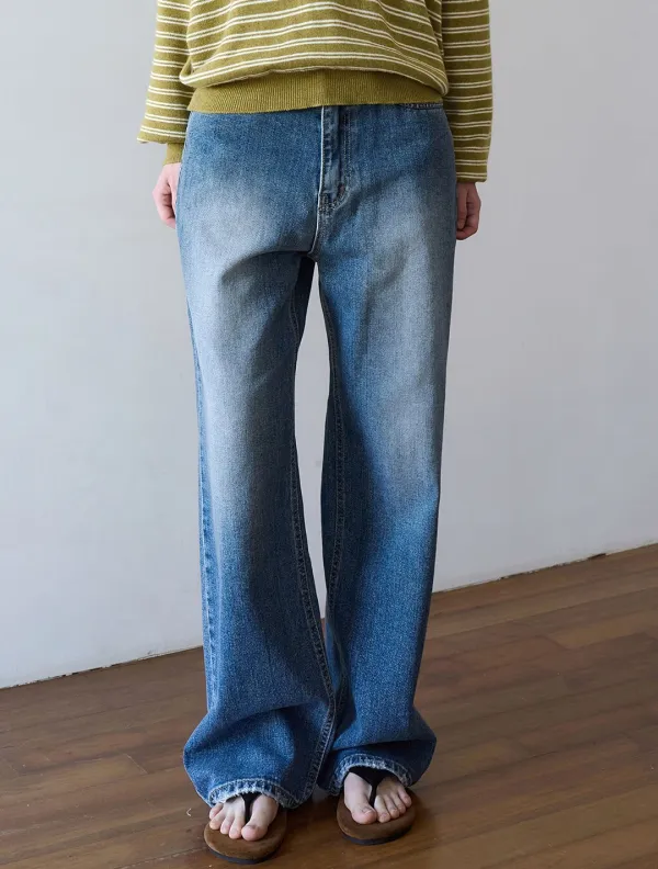 Vintage washed Straight denim pants_Blue