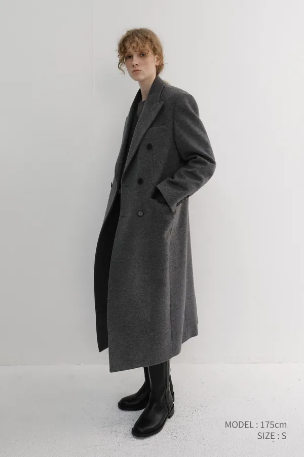[LIMITED OFFER] UNISEX TAILORED DOUBLE-BREASTED CASHMERE COAT MELANGE GREY_UDCO6D125G2