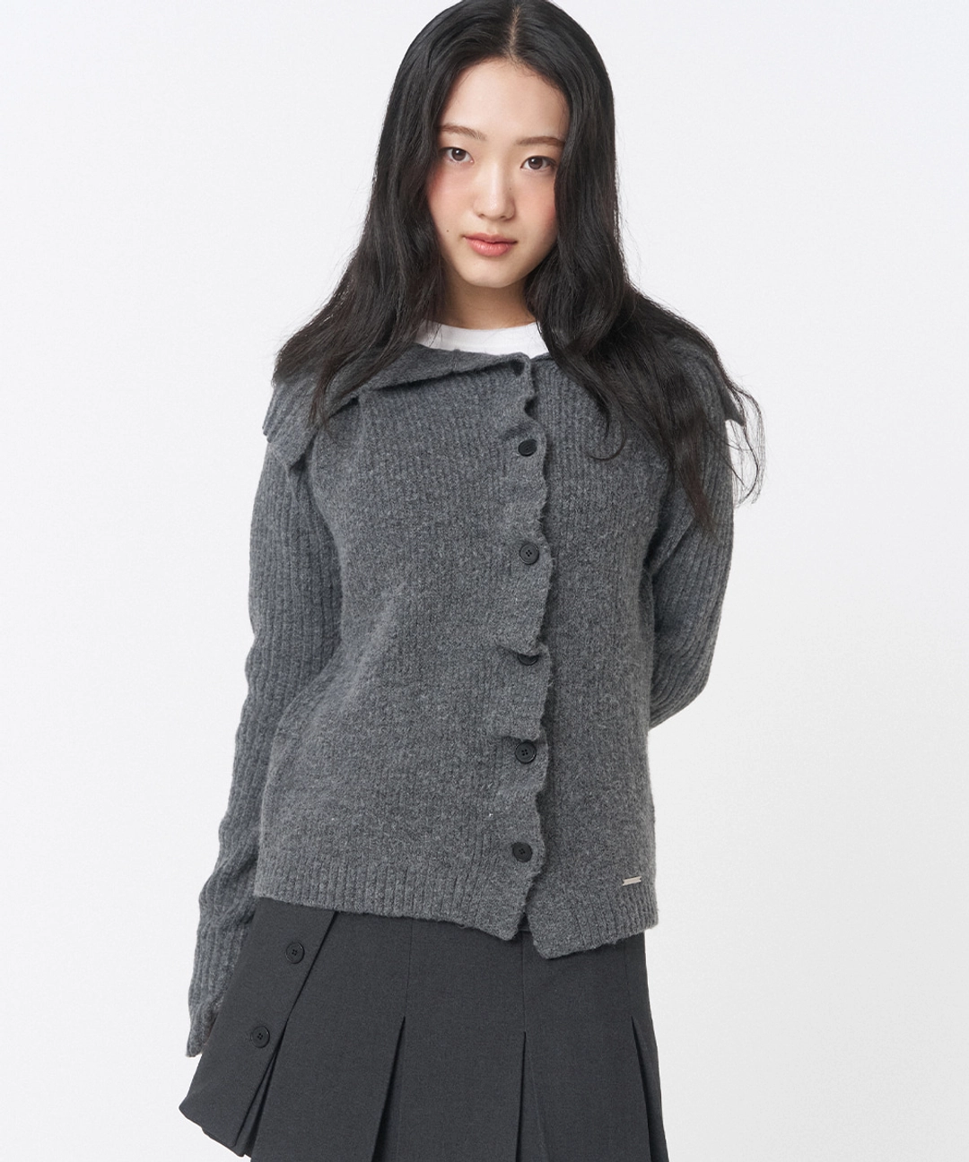 미세키서울 Diagonal button ribbed knit GREY 상품 이미지 2