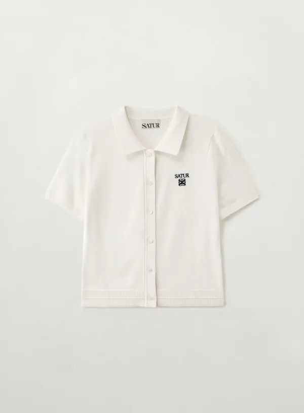 (W) Collar Half Knit Cardigan - White
