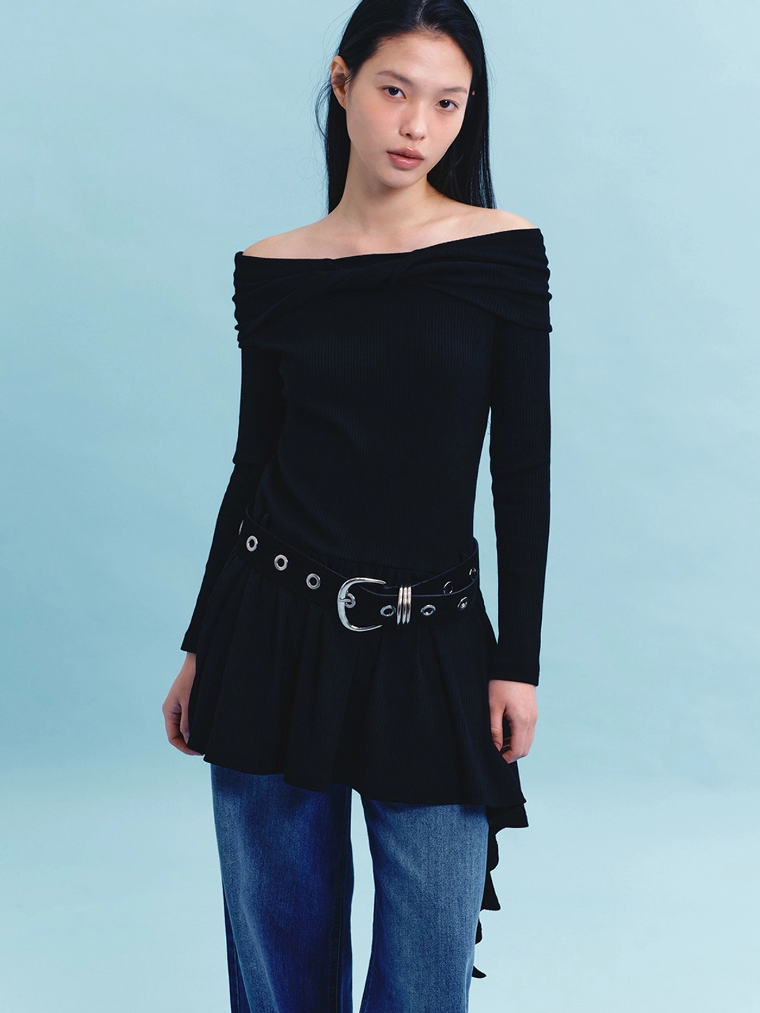 마가린핑거스 OFF SHOULDER RUFFLE DRESS (BLACK) 상품 이미지 2