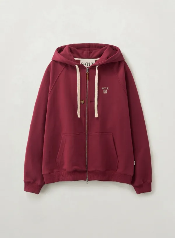 Loren Small Logo Hood Zip-up - Burgundy
