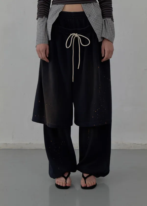 [2nd REORDER] LAYERED DETAIL JERSEY PANTS (NAVY)