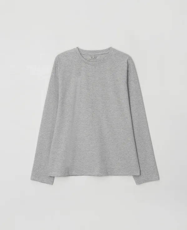 Cotton Stripe Long Sleeve Tee_MELANGE GRAY