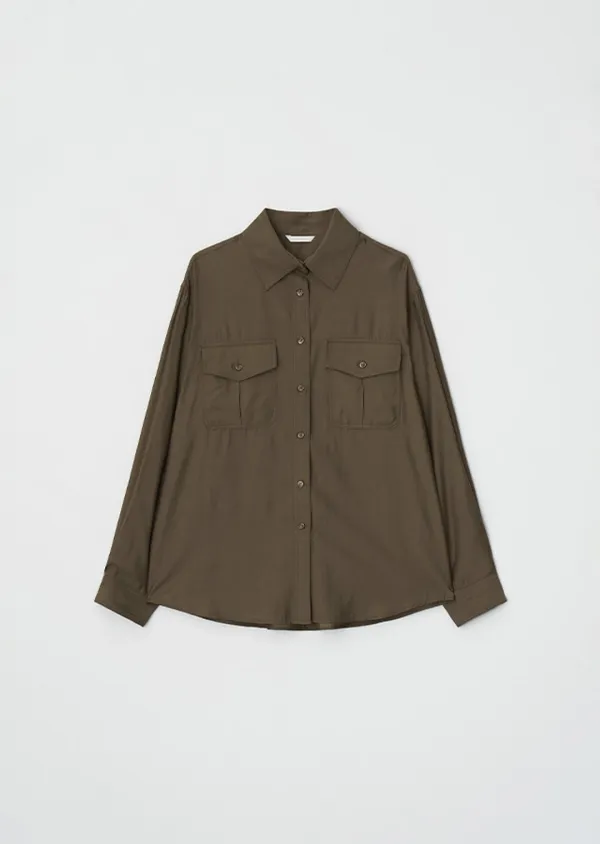 sheer pocket shirt-brown