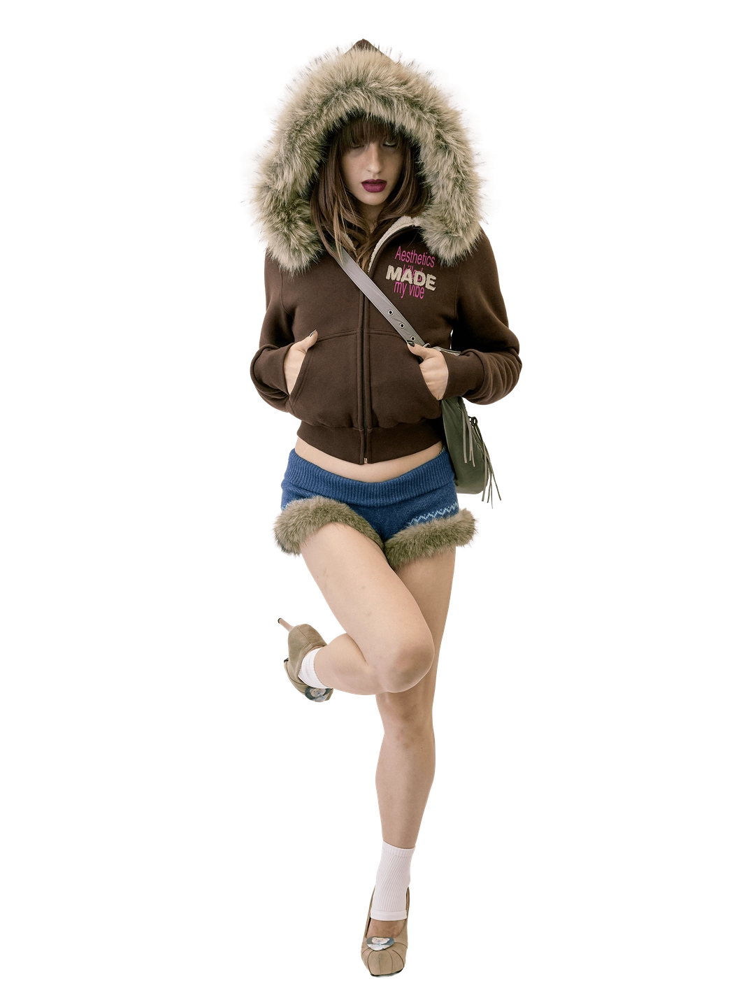 스컬프터 Applique Teddy Hooded Zip-Up Brown 상품 이미지 1