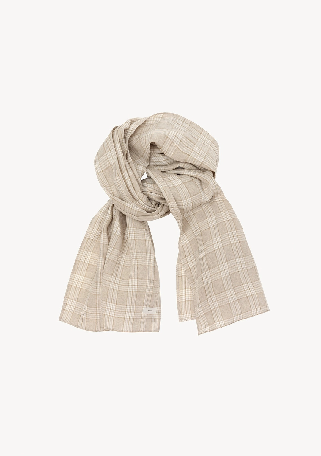 Linen Check Scarf in Beige