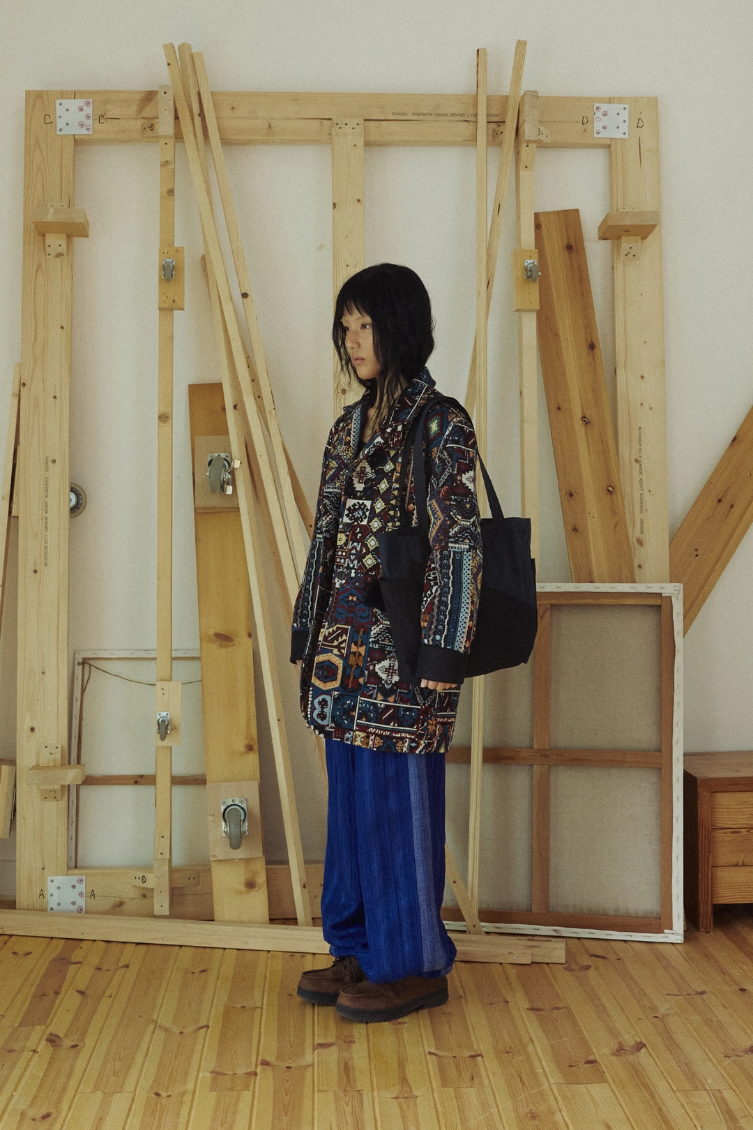 공테잎 TEXTURED DRAWSTRING PANTS JACQUARD BLUE 상품 이미지 1