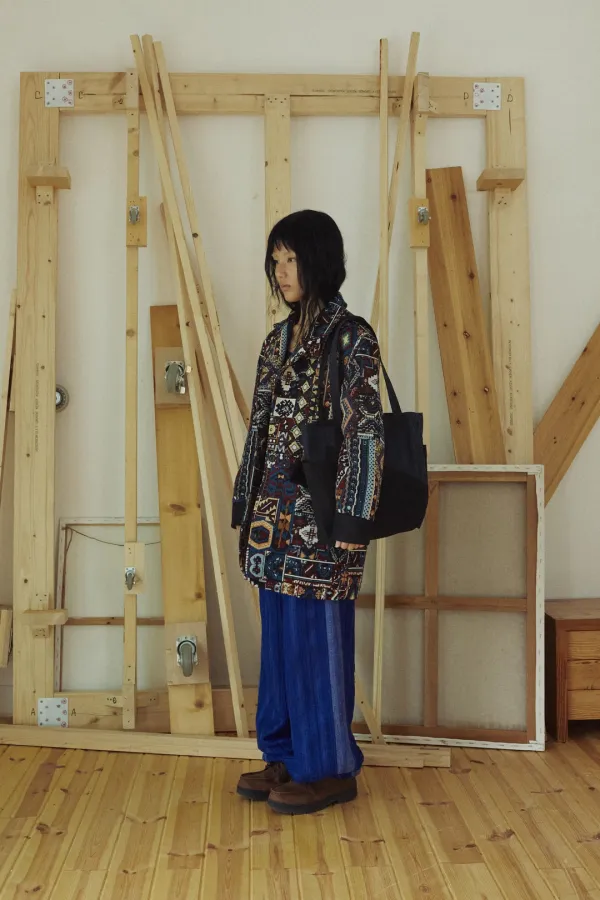 TEXTURED DRAWSTRING PANTS JACQUARD BLUE