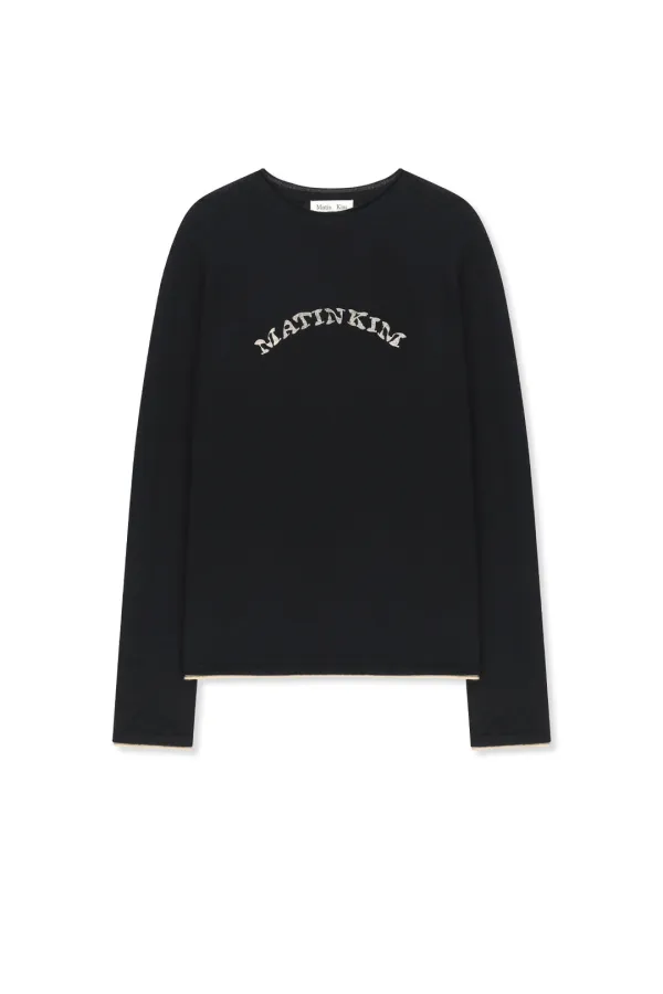 MATIN SLEEVE GRAPHIC SHEER KNIT PULLOVER IN BLACK
