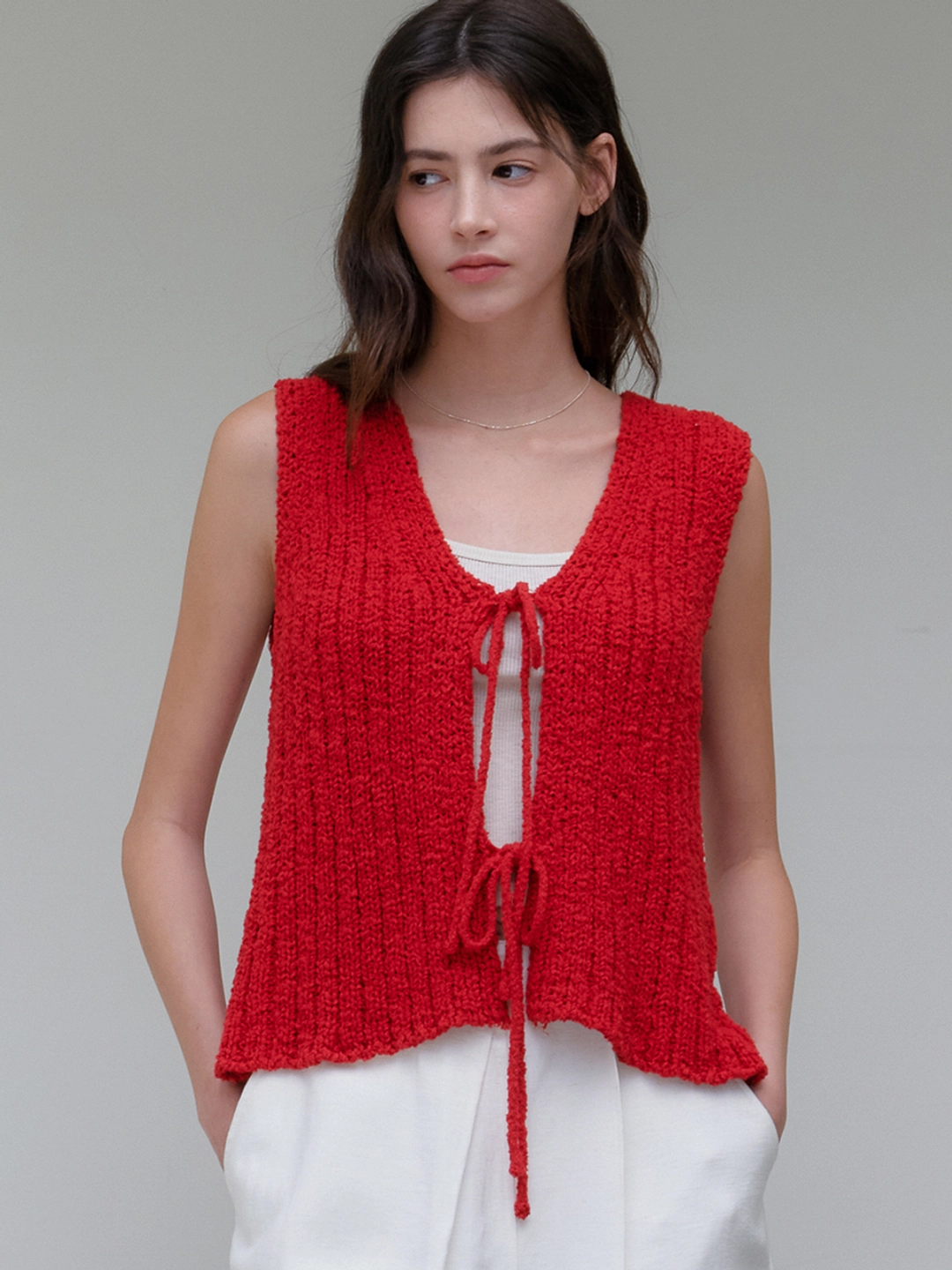아워코모스 comos 1167 ribbon boucle knit vest (red) 상품 이미지 2