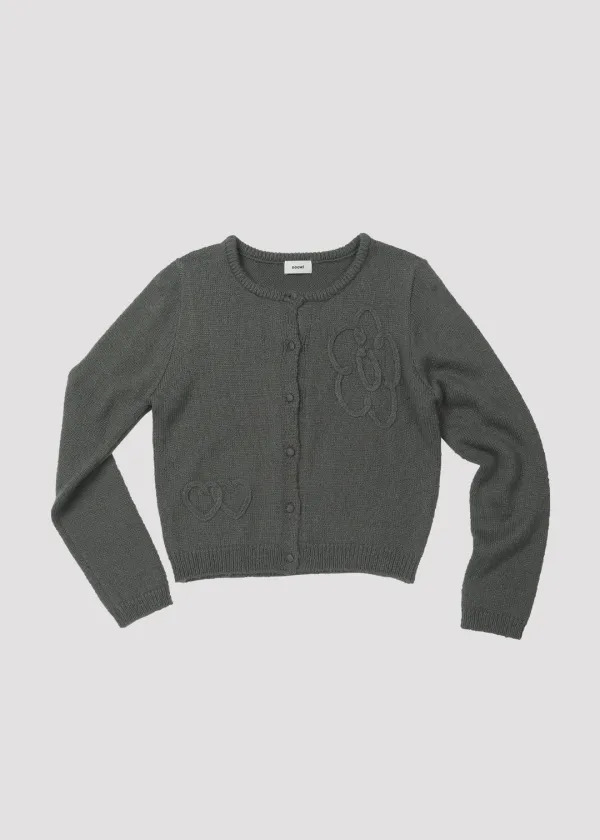 MOHAIR CARDIGAN HEART FLOWER GREY