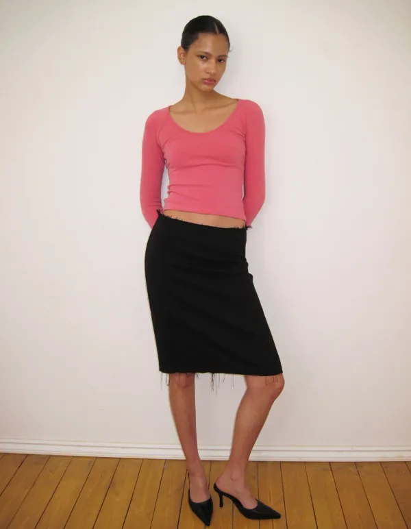 UNDONE MIDI SKIRT, BLACK