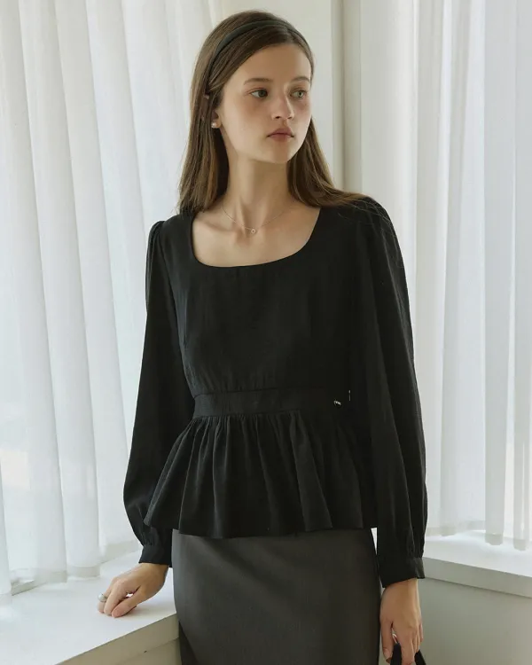 Square neck line ad charm blouse - black