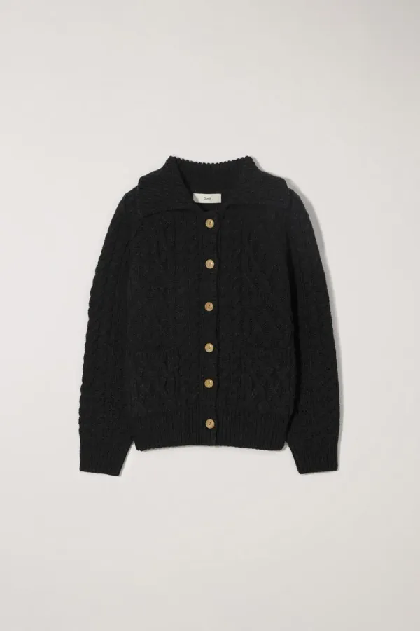 UNISEX FISHERMAN KNIT CARDIGAN CHARCOAL BLACK