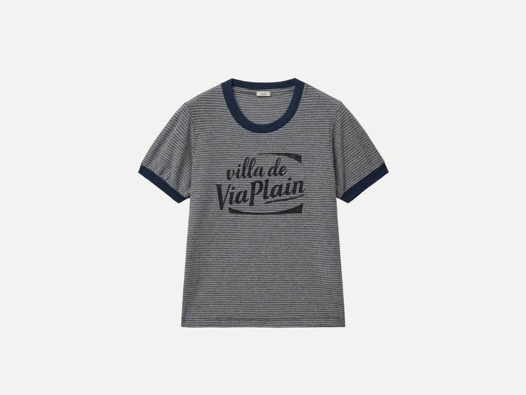비아플레인 Via Logo stripe T-shirts (Navy stripe) 상품 이미지 1