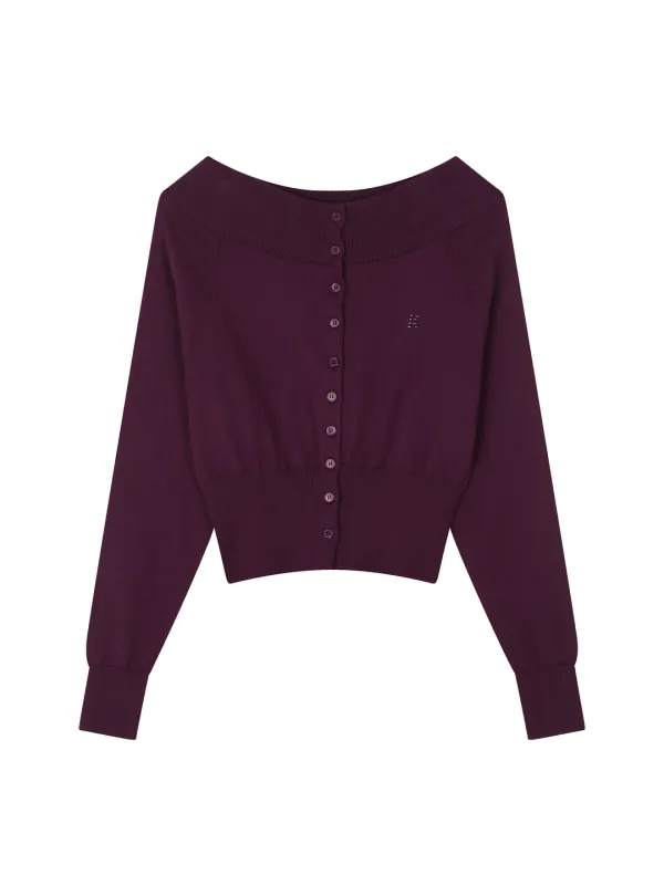 CASHMERE OFF-SHOULDER CARDIGAN (PURPLE)