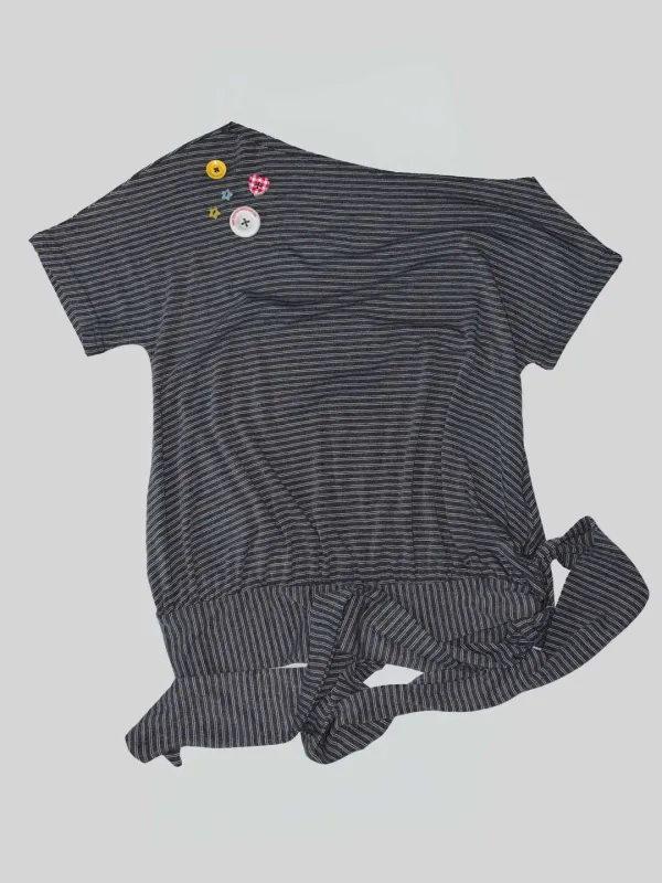 Off-Shoulder Button Tee Melange Gray