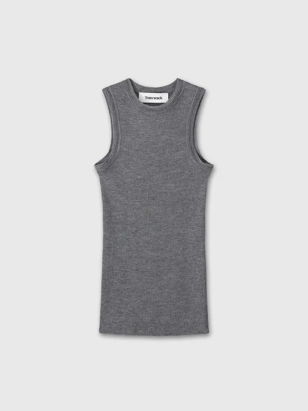 (W) WOOL CASHMERE RIBBED TANK TOP_ DARK GREY