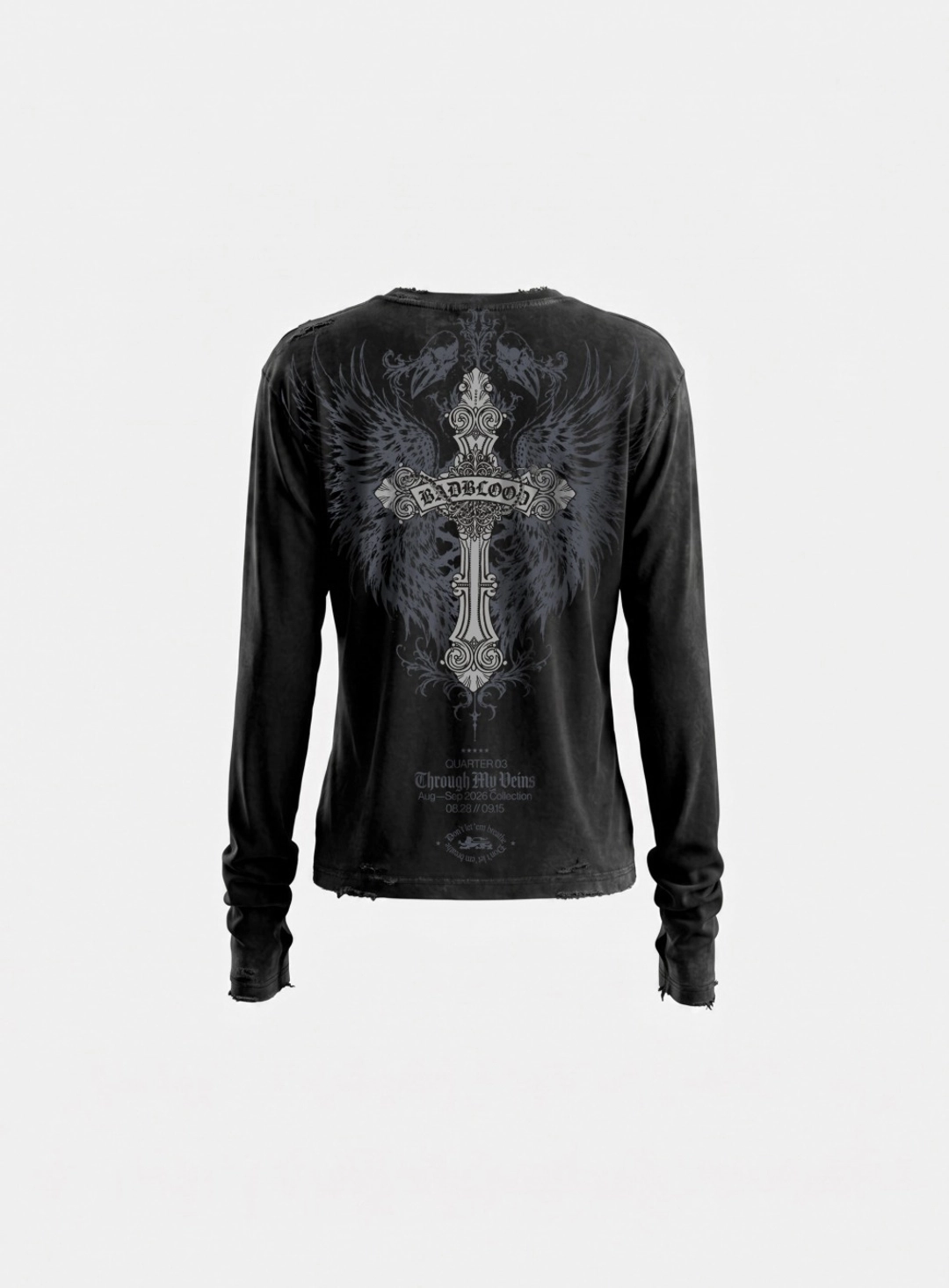 배드블러드 [w-tee26-297] T.M.V. RELIC CROSS 롱슬리브 - 블랙 상품 이미지 1