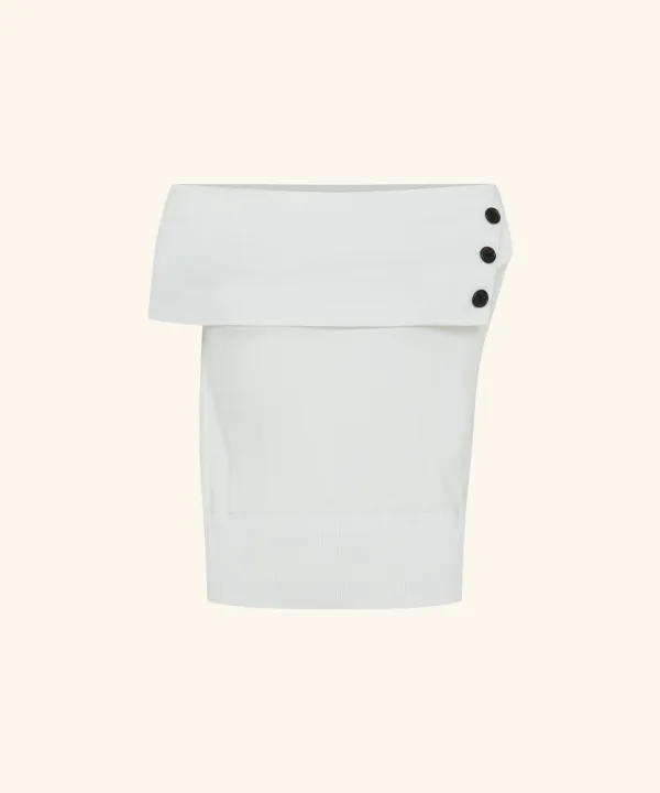 Kanna Off-Shoulder Button Knit Top ( Ivory )