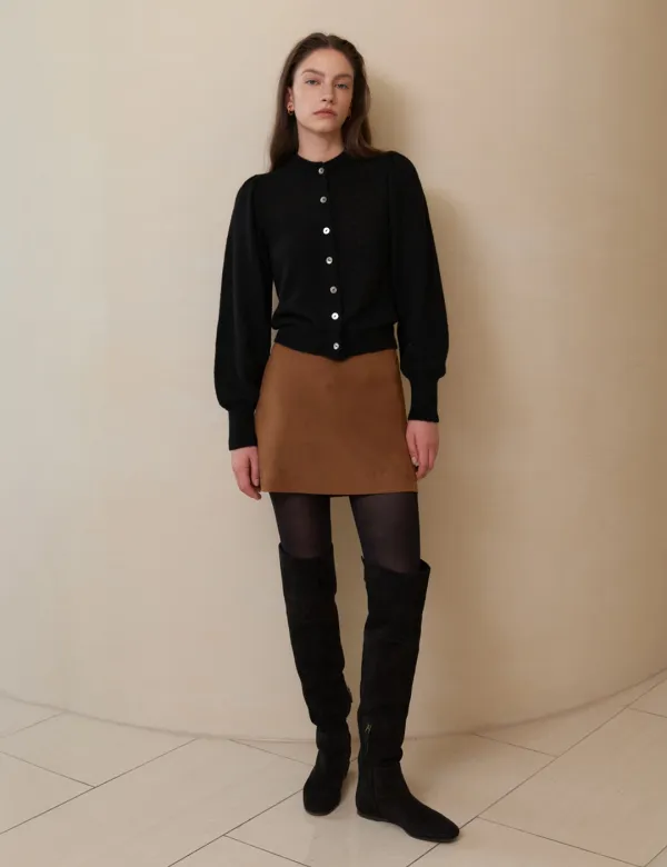 Faux Suede Mini Skirt (Tan Brown)