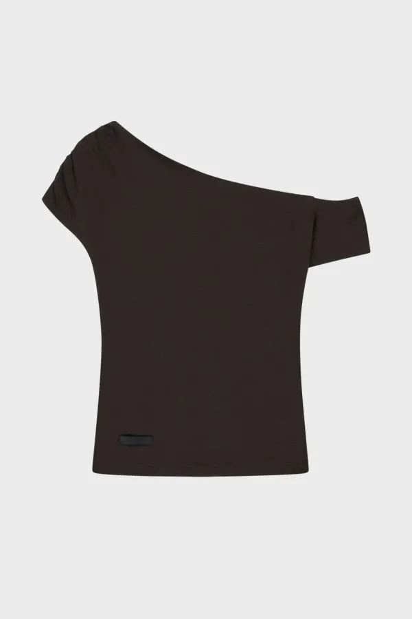 [2ND] UNBALANCED ONE-SHOULDER TOP (DARK BROWN)