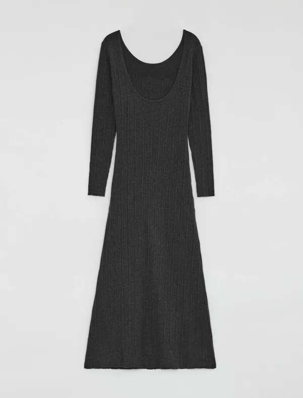 PLEATS KNIT DRESS [CHARCOAL]