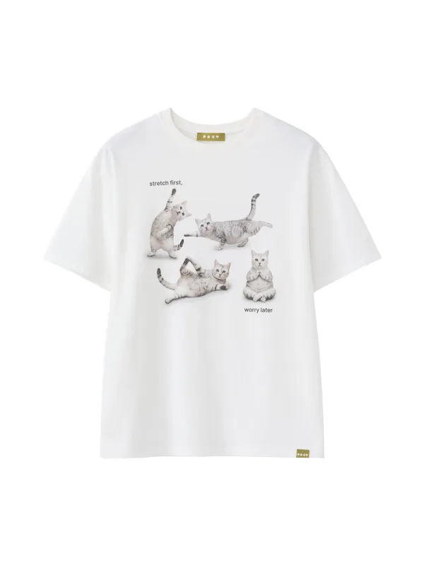 [5/29 예약배송] Stretching Cat T-Shirt - Off White