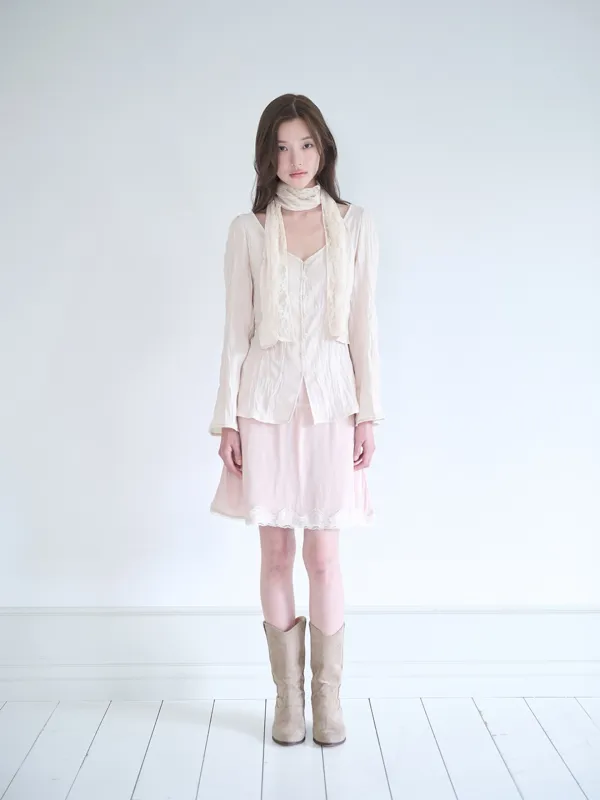 Lace trimming midi skirt (Pink)