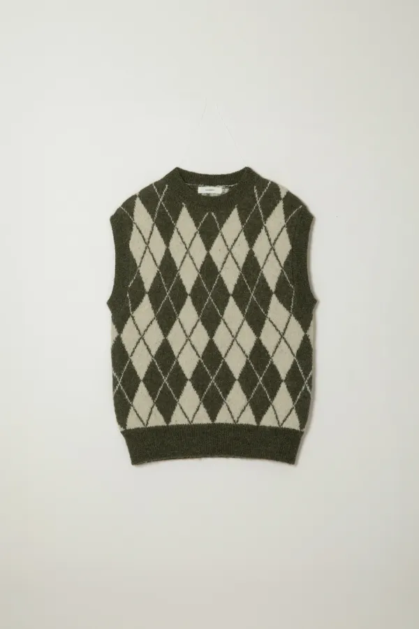 BRUSH ARGYLLE KNIT VEST_KHAKI