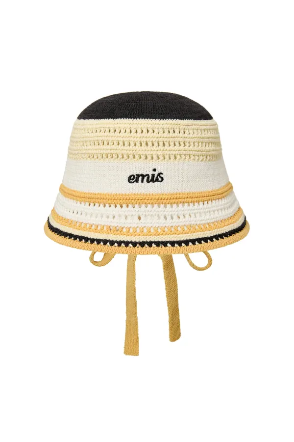 STRIPE KNIT BONNET HAT-IVORY