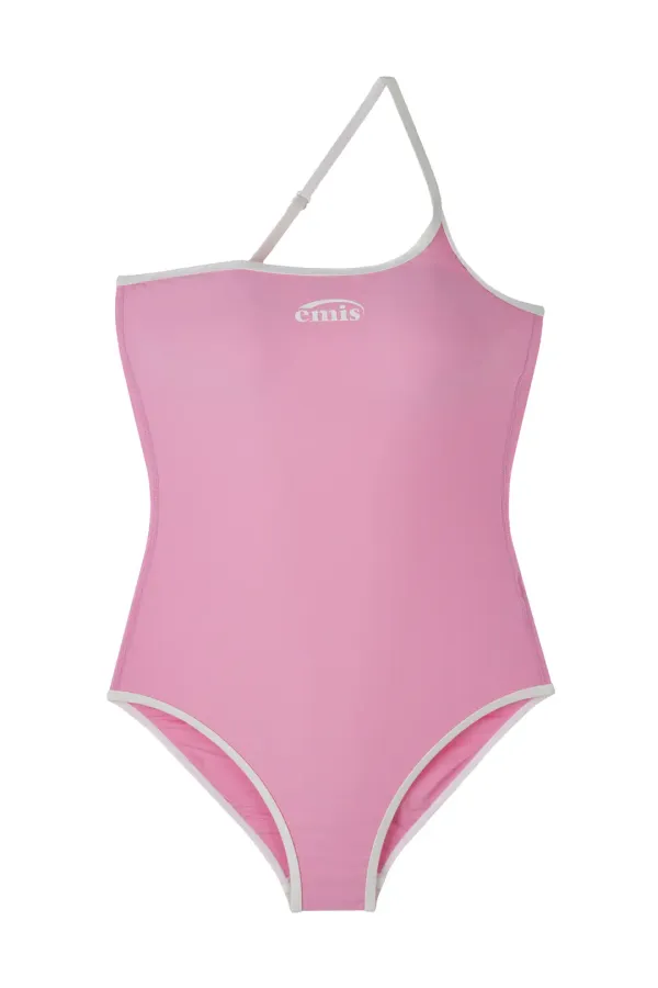 LOGO ONE-SHOULDER SWIMSUIT-PINK