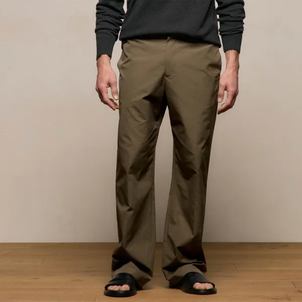 Italian Heavy Poplin Clean Front Trouser - Light Olive