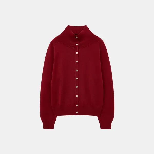 SIKN2152 울 블렌드 하이넥 니트 가디건_Red