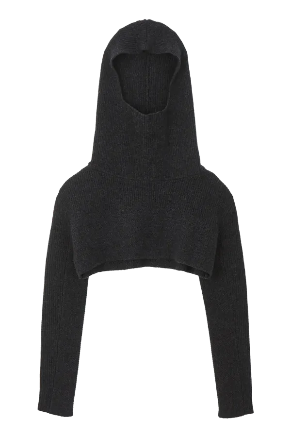 KNIT CROPPED HOODIE_CHARCOAL