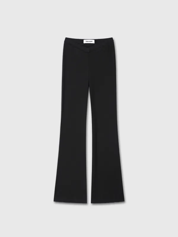 (W) TENCEL RIBBED FLARED PANTS_ BLACK