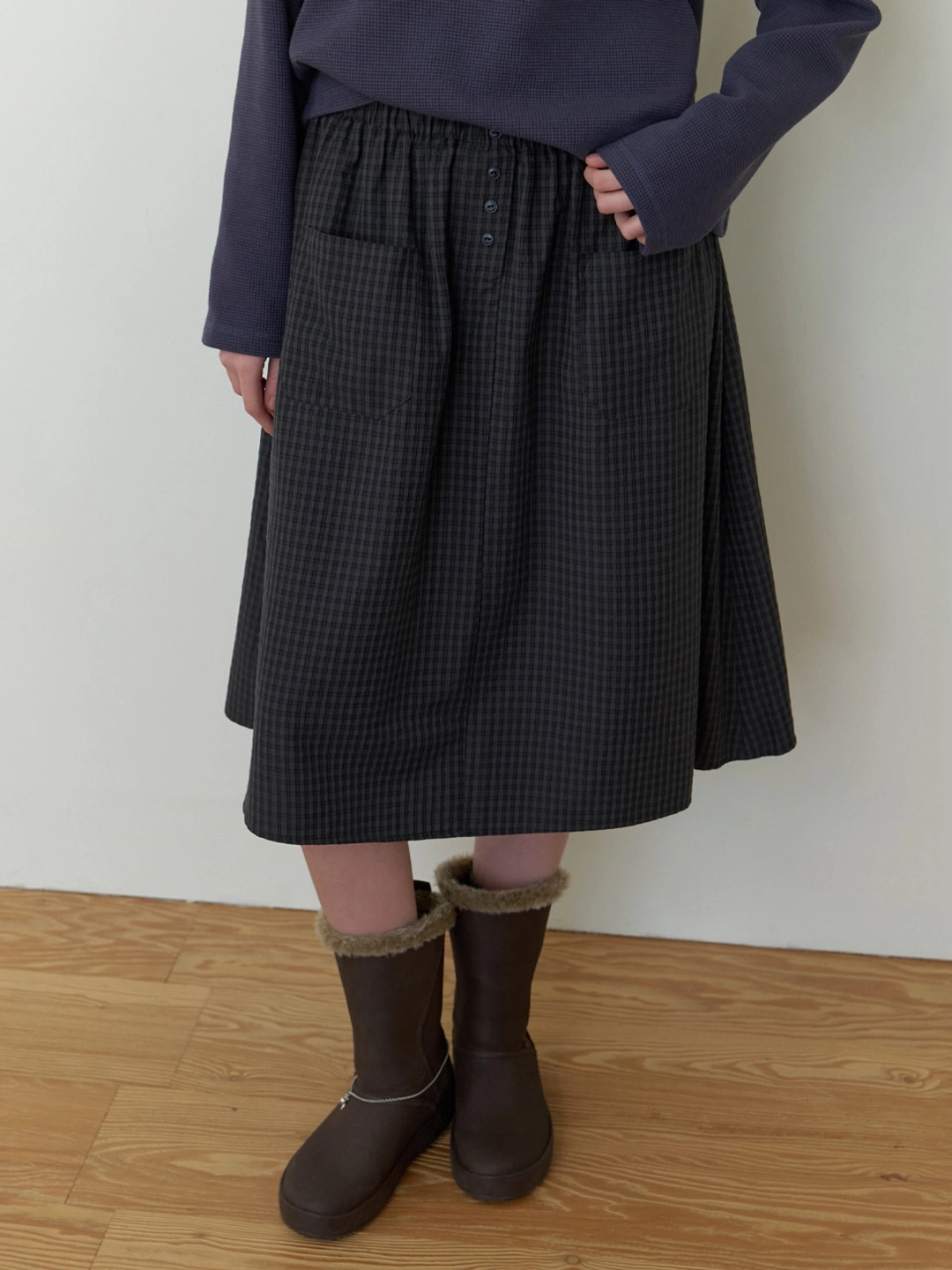 더미튼 Grass midi skirt (navy check) 상품 이미지 1