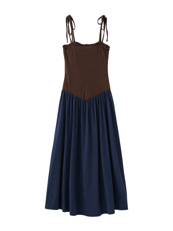 Textured Two-way Dress - Brown/Navy
