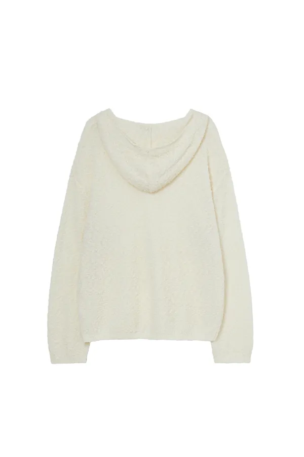 BOUCLE KNIT HOODIE IN CREAM