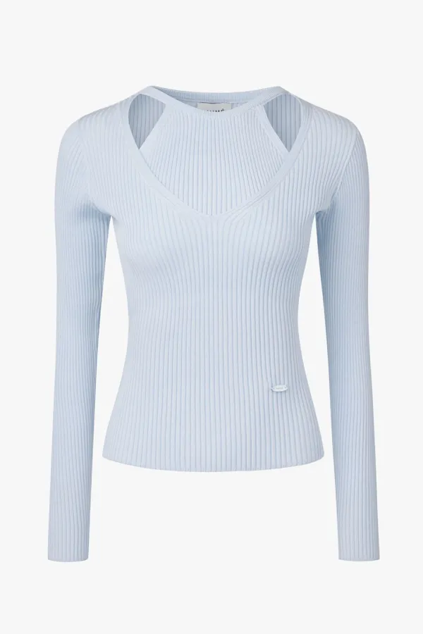 Halter Layering Tencel Sweater, Light Blue