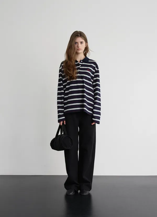 Lang Stripe Polo Top_Navy [10월말 순차 배송]