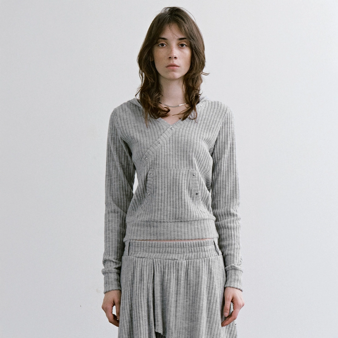 트리밍버드 Hotfix Wrap Hoodie Set-up Top [ Melange Gray ] 상품 이미지 1